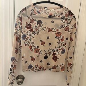 Ginger G Floral Mesh Sheer Long Sleeve Blouse Y2K Lorelei Gilmore size M